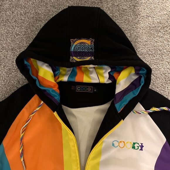 Vintage COOGI Rainbow Stripe Embossed Logo Full Zip Hoodie Sweatshirt XL men’s - Picture 2 of 5